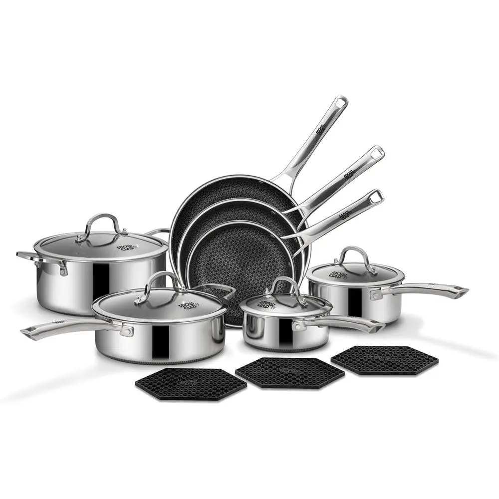 

14-Piece Non-Stick Hybrid Stainlokware Cookware Set with Frying Pans, Saute Pan, Stock Pot, and Induction-Ready Skillet