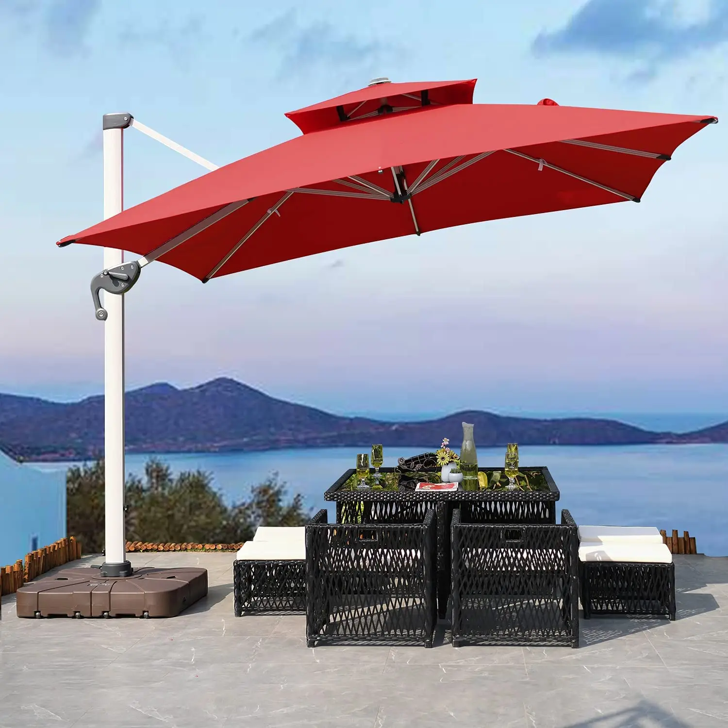 Patio Outdoor Square Cantilever Large Umbrella Windproof Offset Umbrella Heavy Duty Hanging Umbrella 360 rotation