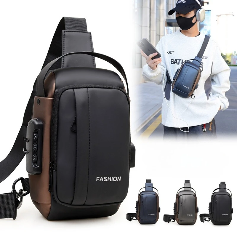

Новая повседневная мужская нагрудная сумка, многофункциональная сумка через плечо, мужские противоугонные нагрудные сумки, мотоциклетная поясная сумка с паролем, поясная сумка