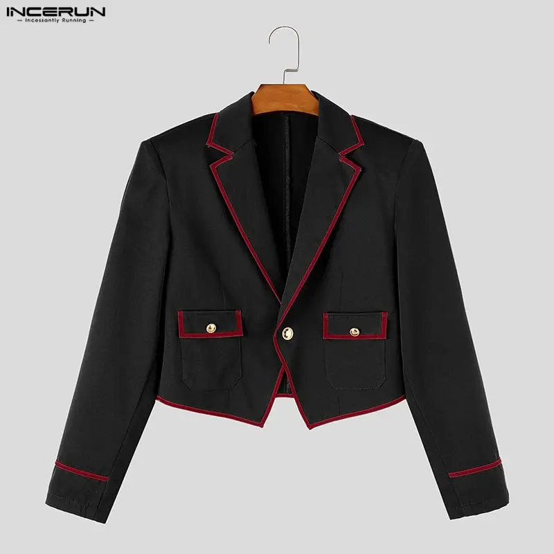Fashion Men's Blazer Patchwork Lapel Long Sleeve Color-block Casual Male Suit Streetwear Leisure Crop Balzer For Man INCERUN