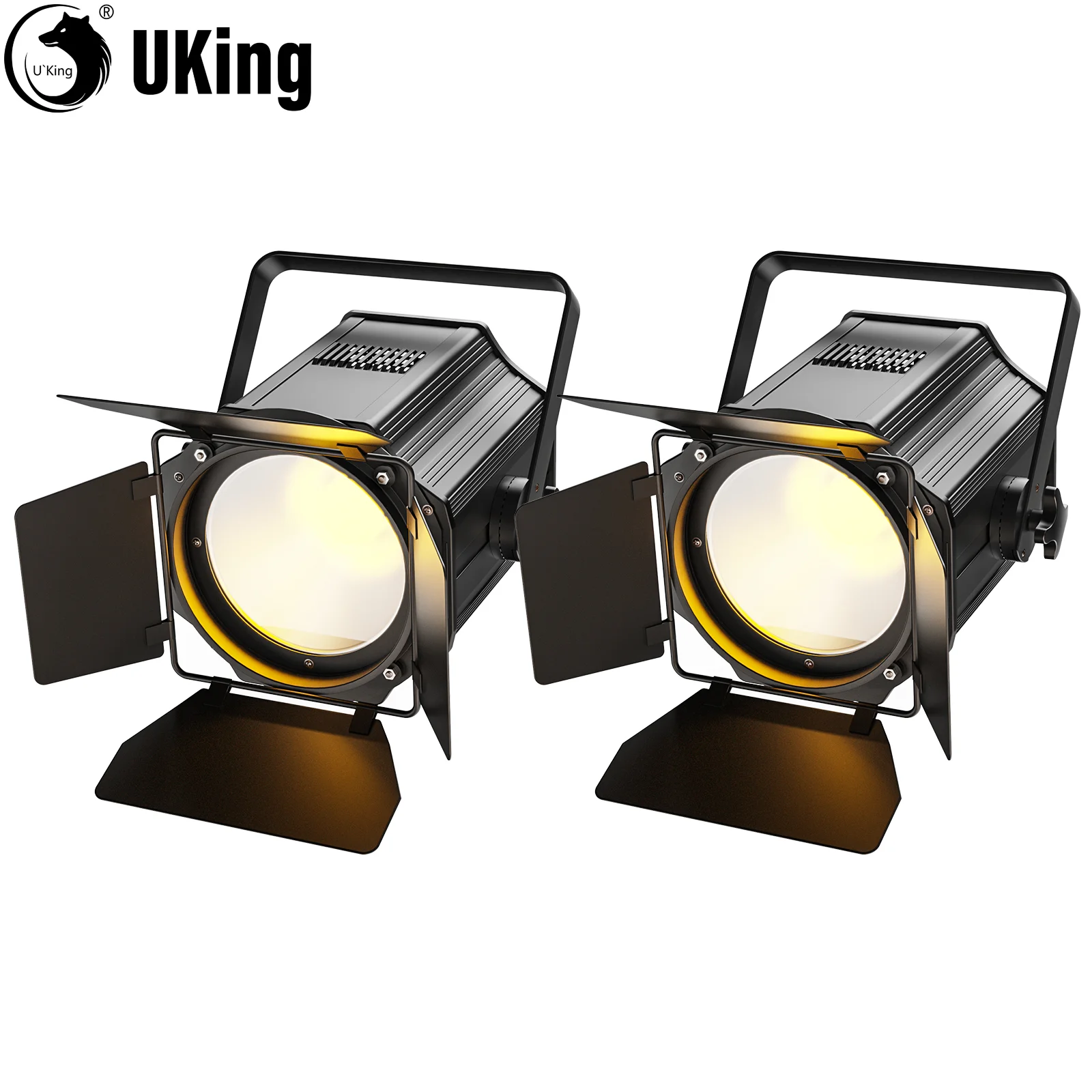 U'King 2Pcs 200W LED COB Par Lights With Barndoor Warm&Cold White Linear Spotlights DMX512 Stage Lights For Stage Party Concert