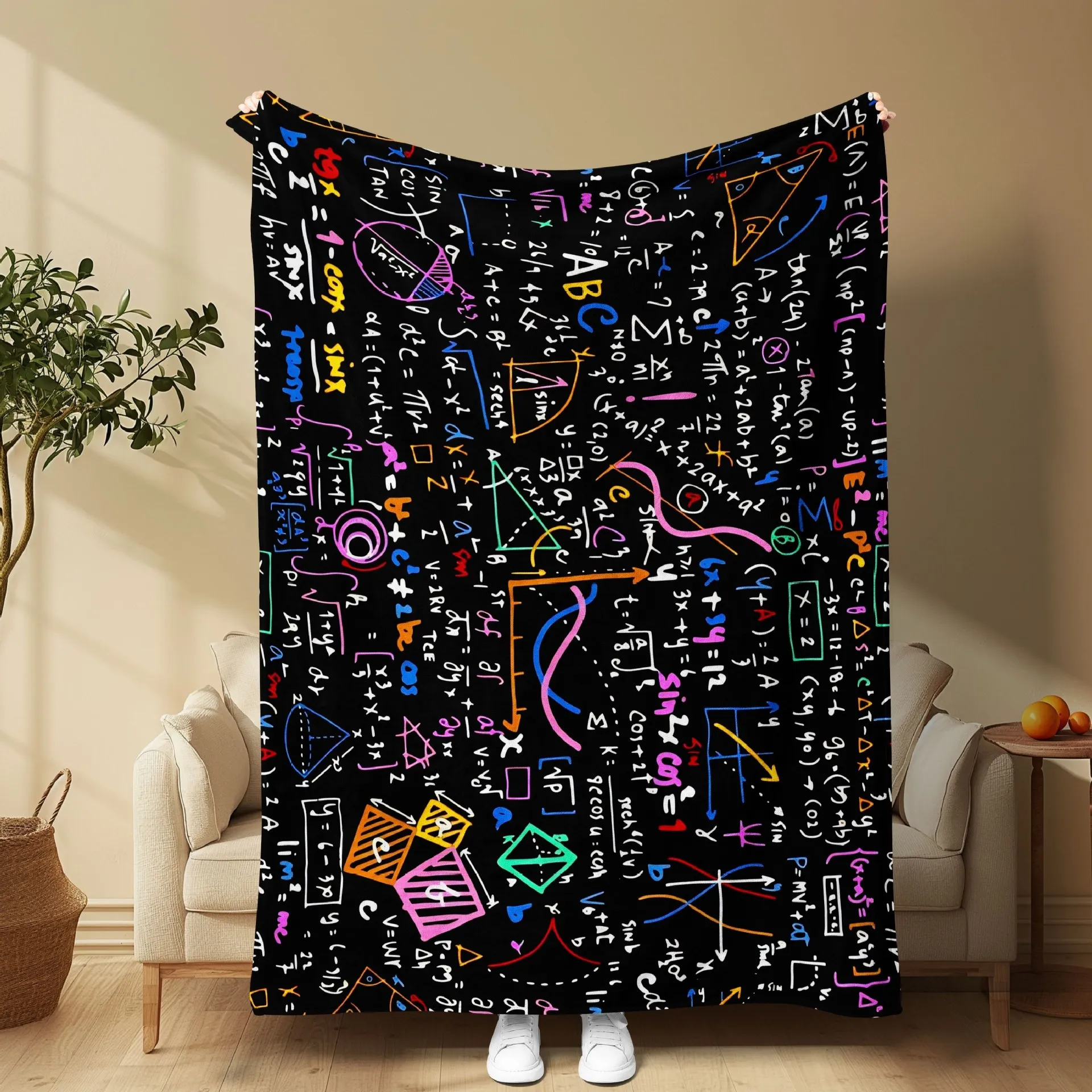 Mathematical equation digital-printed polyester Bedroom velvet flannel cover blanket Fleece soft sofa cover blankets for beds