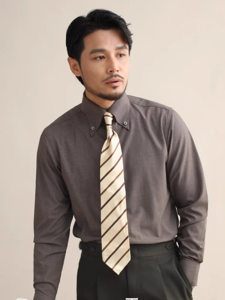 

Cultum Italian Style Long Sleeve Shirt Pure Color Button up Casual Men's Business Casual Shirt Vintage Gentleman Daily Wear