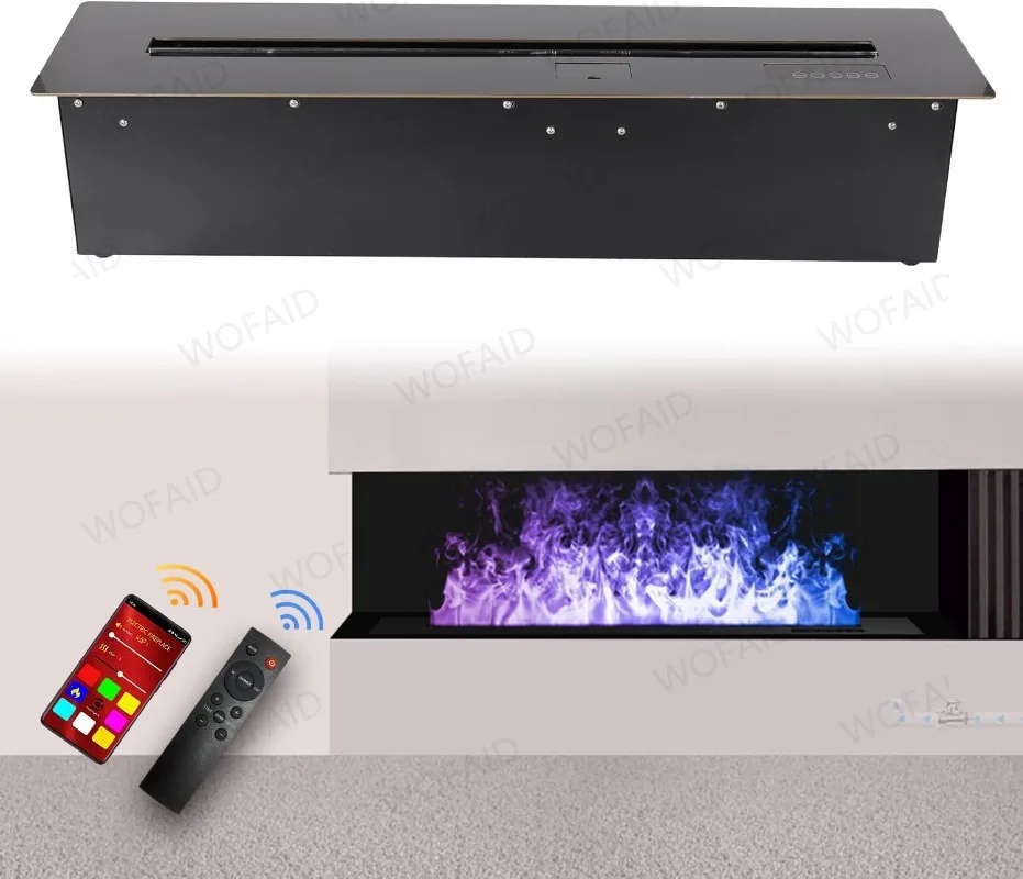 Water Vapor Fireplace with Humidifier Flame Recessed Electric Fireplace with Touch Remote App Control Time for Home Office Hotel