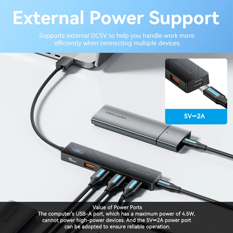 Vention Usb Hub 4 Port ABS Hub Usb 3 0 10Gbps for Laptop Multi Splitter Adapter For Xiaomi Macbook PC Computer Accessories