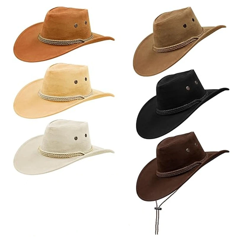 Sombrero de vaquero occidental de gamuza, sombrero de vaquero elegante para adultos, sombrero de torero negro, clásico para viajes al aire libre, traje occidental para playa