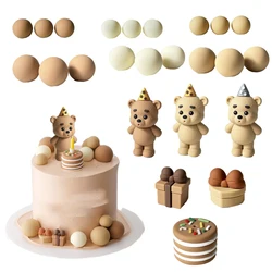 Bear Balls Cake Toppers Teddy Theme mini Cake, Gift Boxes for Kids Happy 1st Birthday Cake Decoration Baby Shower Party Decor
