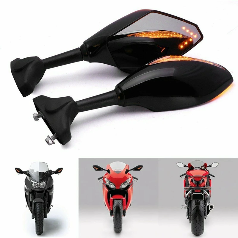 

Motorcycle LED Turn Signal Integrated Mirrors For Yamaha YZF R1 R6 FZ1 FZ6 600R R3