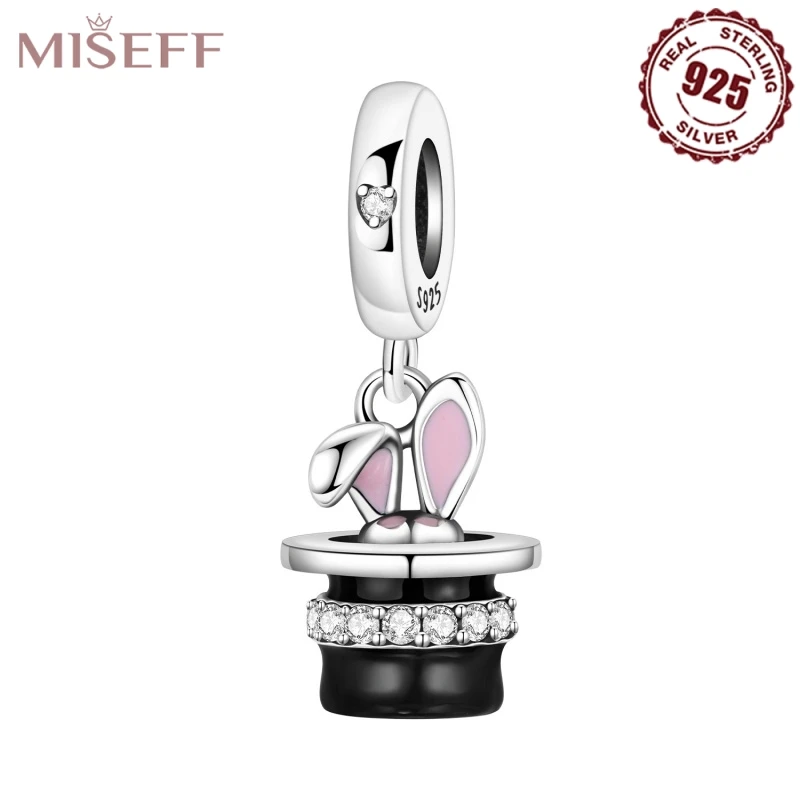 

MISEFF Real 925 Sterling Silver Magic Hat Charm Beads Rabbit Ears Pendant Original Bracelet Jewelry Making Women Gifts 2025