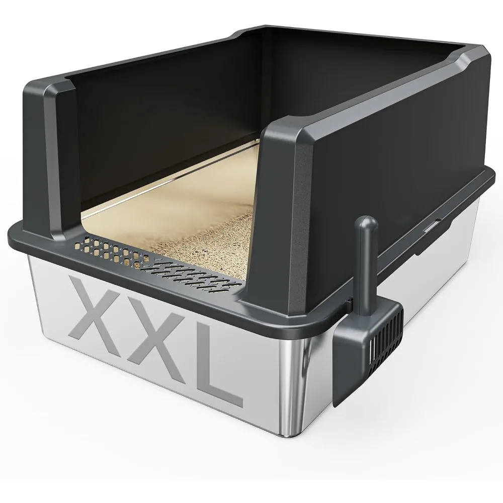 XXL สแตนเลสกล่องครอกแมวแมว,กล่องครอกจัมโบ้พร้อมฝาปิดทําความสะอาดง่าย,ไม่มีกลิ่น,ป้องกันปัสสาวะรั่ว,ไม่เหนียวเหนอะหนะ