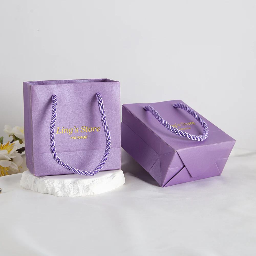 20/50/100 قطعة شخصية طباعة شعار البنفسجي مجوهرات ورقة حمل مقبض أكياس سوار خواتم مستحضرات التجميل التسوق تغليف الهدايا الصغيرة #4