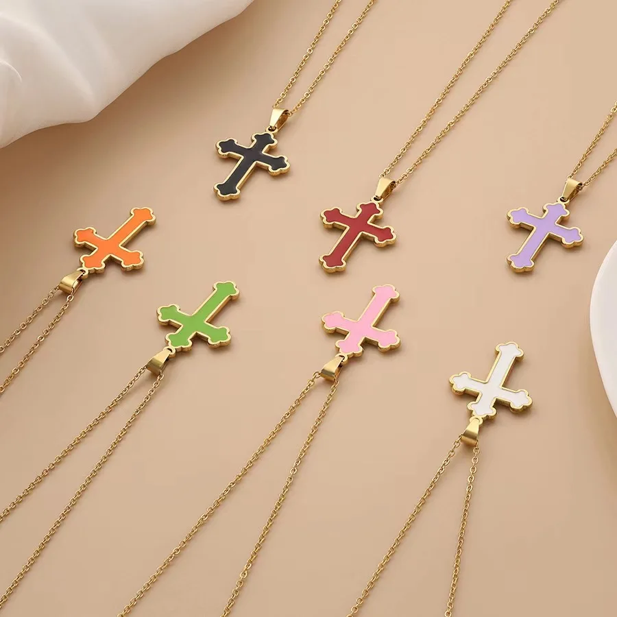 

Minimalist Necklace New Irregular Handmade Oil Dropping Titanium Steel Cross Necklace High end, Small and Exclusive