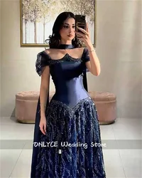 Real Photos Elegant Beading Saudi Navy Blue Evening Dresses 2025 Crystals Wedding Party Gown فساتين  Prom Dress Customized