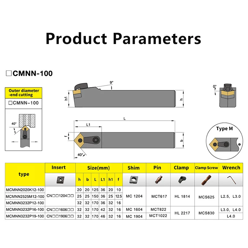 MCMNN2020-100 MCMNN2525M12/16-100 MCMNN3232-100 External Turning Tool MCMNN Lathe Bar Turning Holder CNC Cutting Tool Cutter Bar