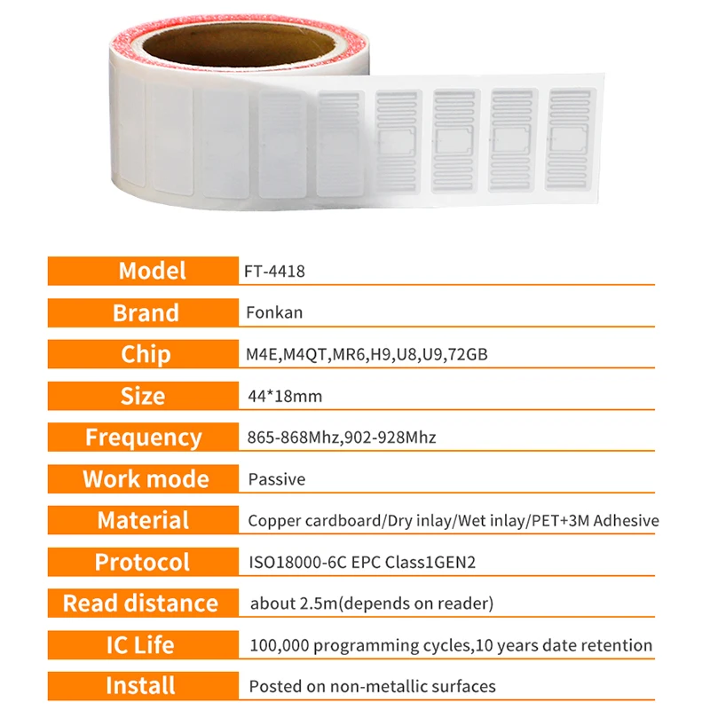 Etiquetas adhesivas RFID de ISO18000-6C, etiquetas RFID pasivo UHF para gestión de inventario