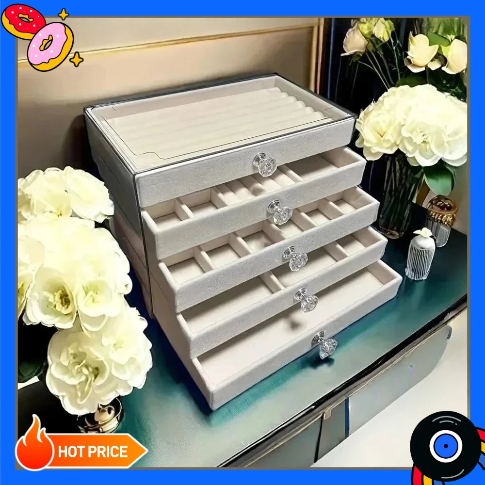 Nouvelle boîte à bijoux en velours améliorée avec 5 tiroirs et présentoir à bijoux-boîte de rangement pour boucles d'oreilles et bracelets à la maison Nouvelle boîte à bijoux en velours améliorée avec 5 tiroirs et présentoir à bijoux-boîte de rangement pour boucles d'oreilles et bracelets à la maison