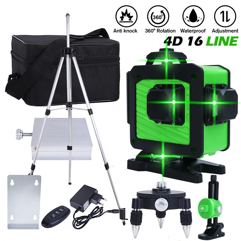 

JUNEFOR Laser Measuring Tool 16 Line Laser Level 4D Self-leveling Laser Level 360 Green Super Powerful Beam Professional Machine