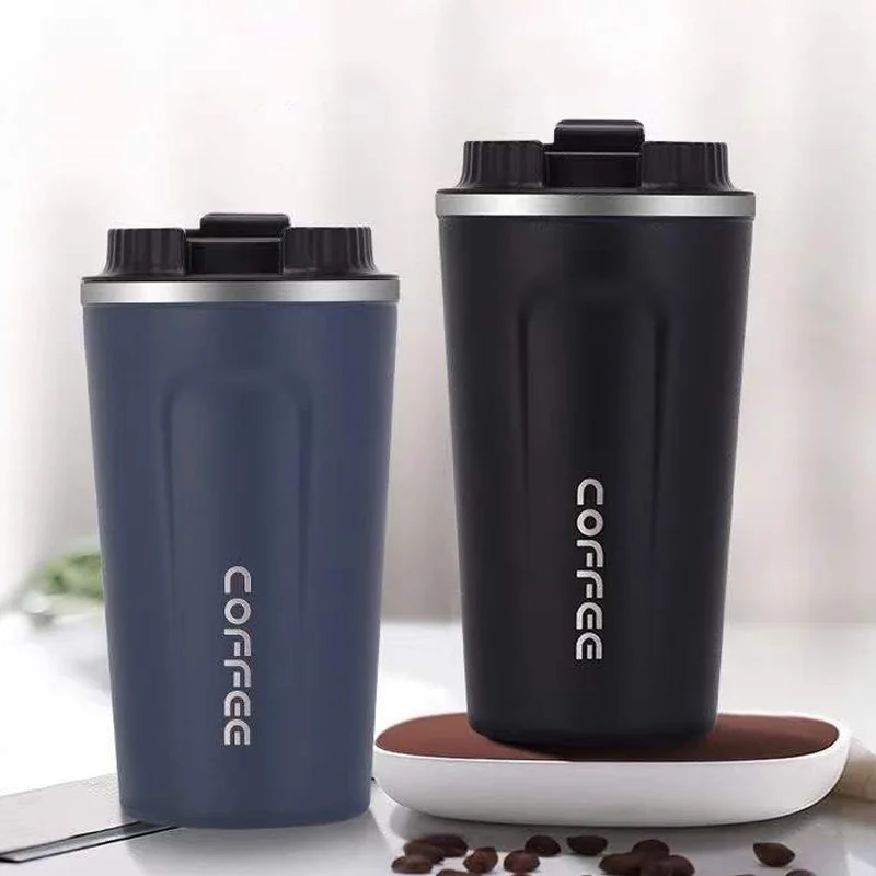 Double Stainless Steel Coffee Thermos with Non-Slip Case, Car Vacuum Flask, Portable Travel Insulated Thermos, 380ml, 500ml