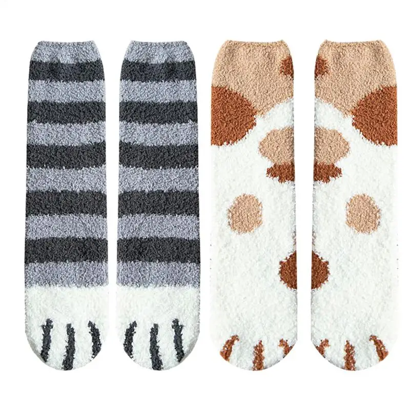 Warm Floor Socks Slipper Socks Cat Paw Floor Socks Fuzzy Socks Thick Warm Elastic Mid-tube Sleep Socks For Family Friends