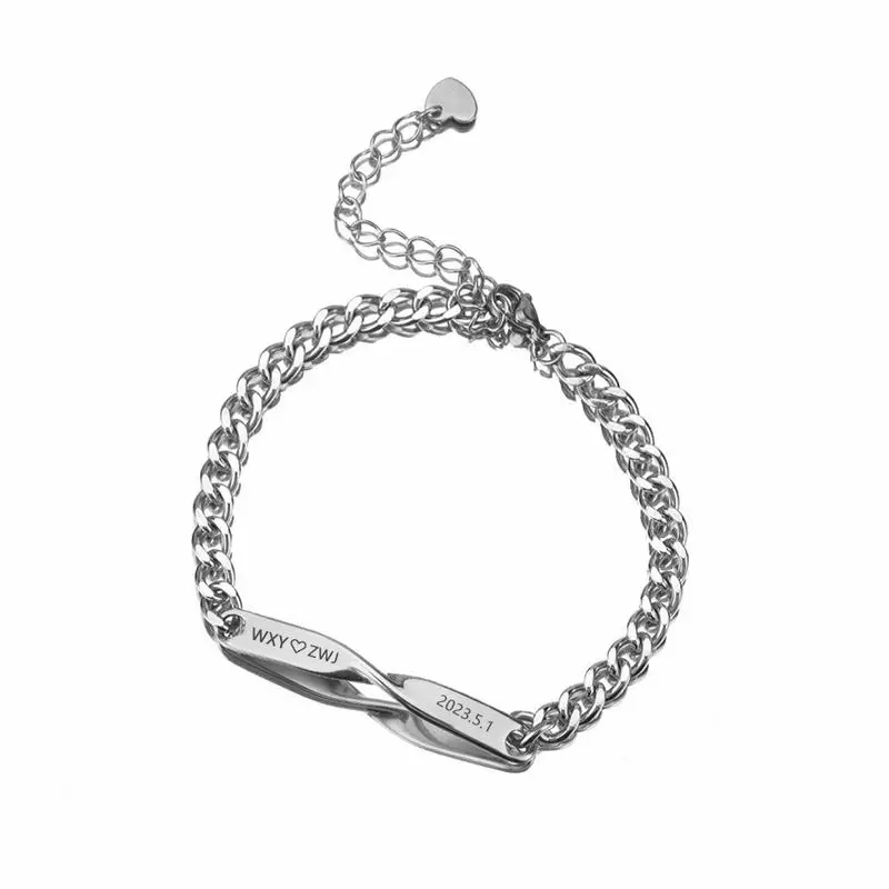 Bracelet gravé personnalisé en acier inoxydable, souvenir de couple, bijoux à la mode pour fixe, 10 pièces 5