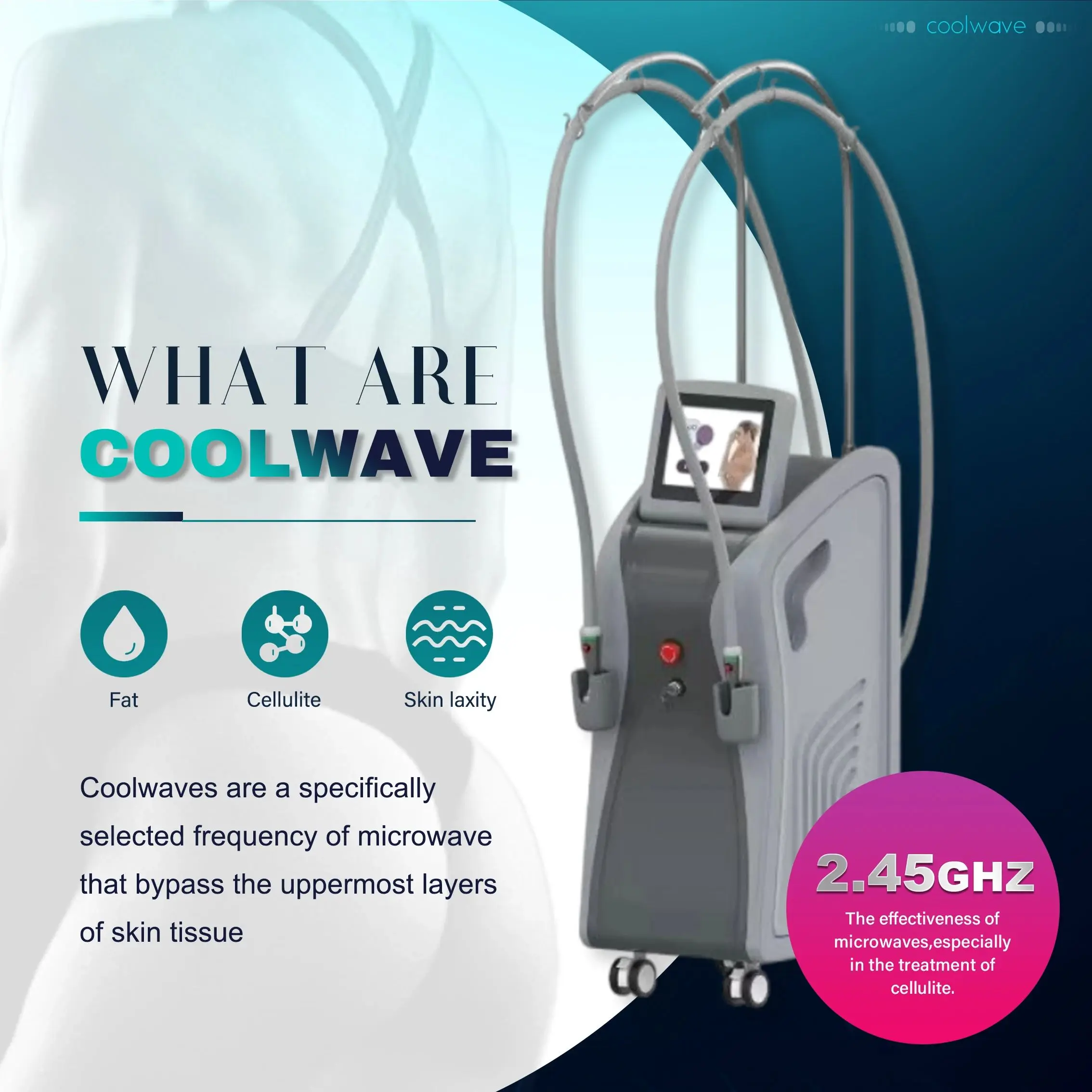 

Coolwave Salon Body Slimming Machine RF Cavitation EMS Contouring Fat Reduction Skin Tightening Non-Invasive Cellulite Removal