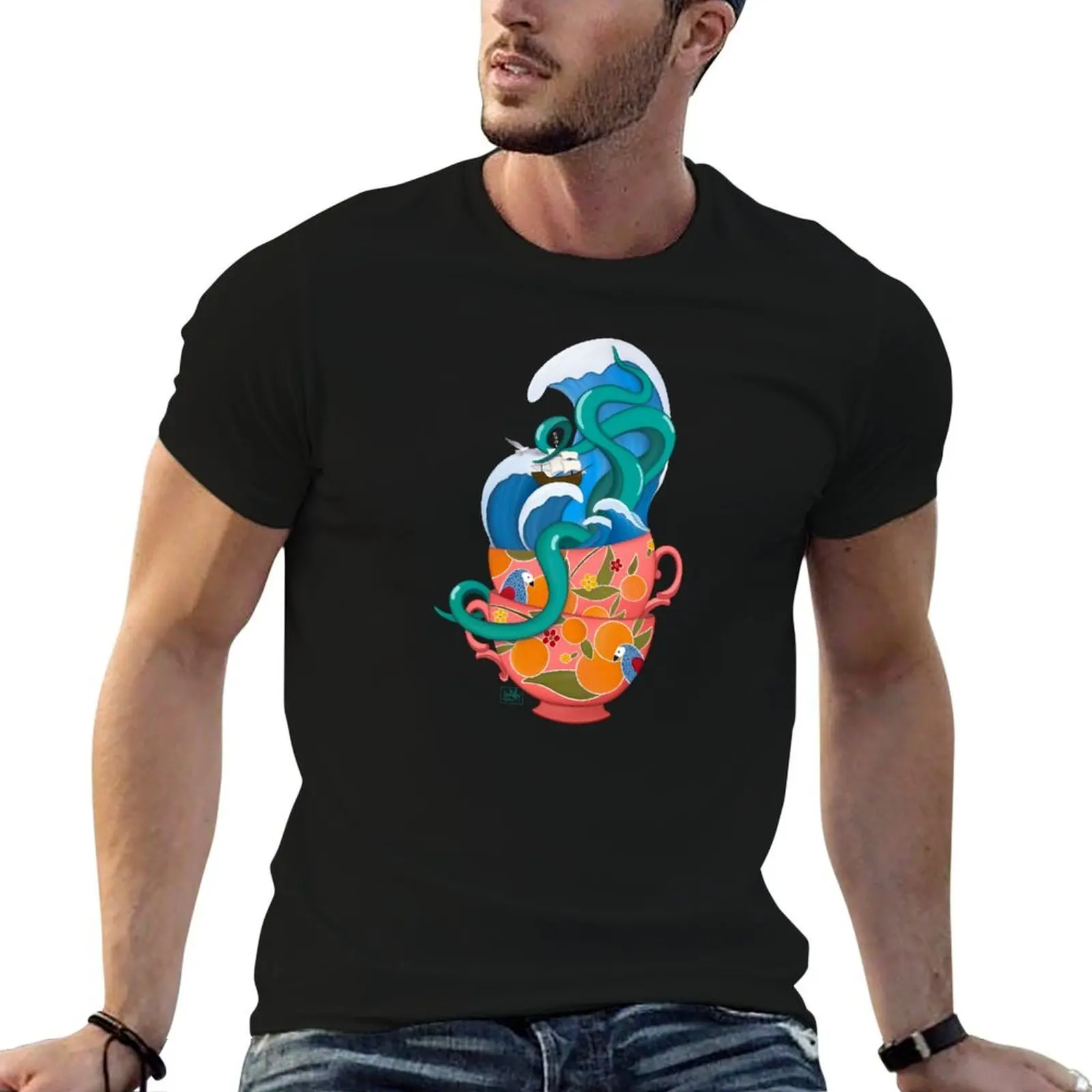 Tempest in Stede's Teacup T-Shirt Vintage Print Crew Neck Tee