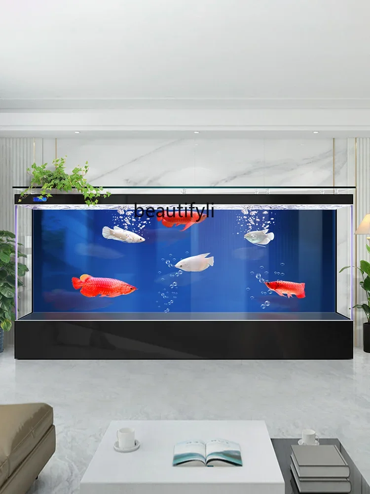 New ecological fish tank living room large ultra-white glass water-free integrated aquarium