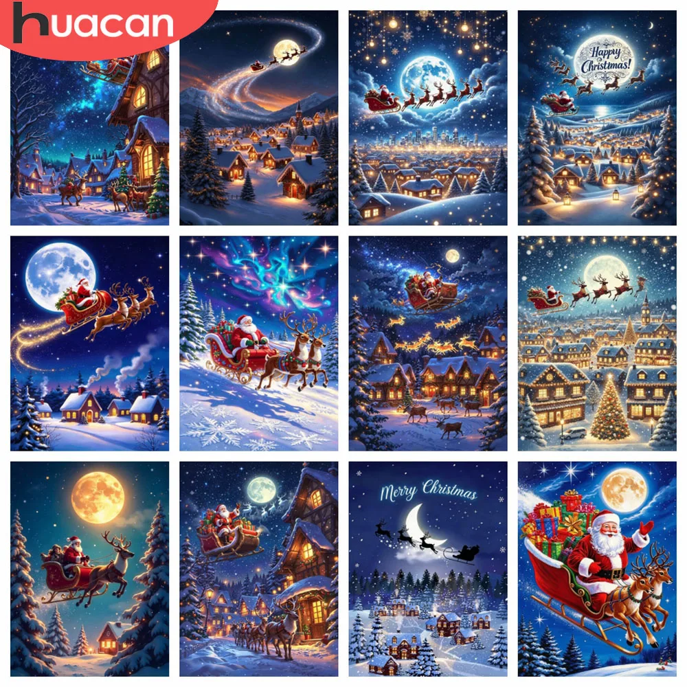 HUACAN 5d Diy Diamond Mosaic Santa Claus Handicrafts House Diamond Painting Christmas Train Landscape Winter Snow Home Decor