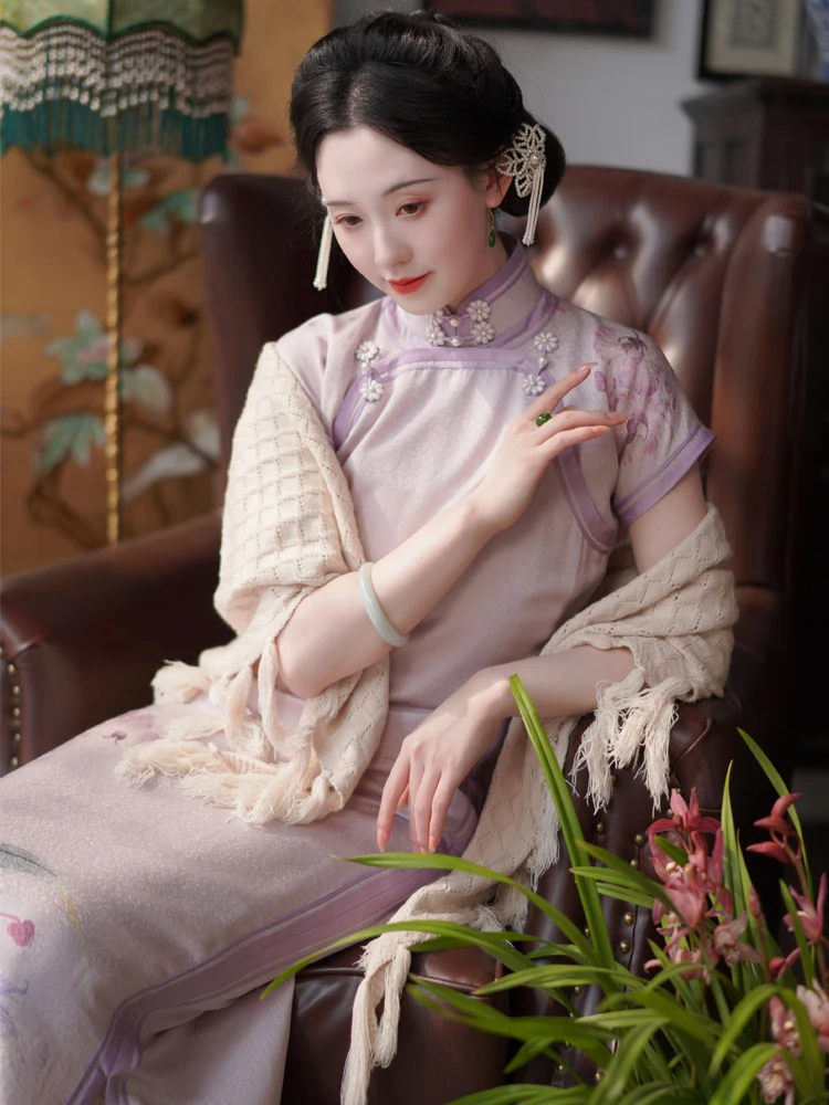 

Lanxi 2025 Summer New Style Chinese Traditional Women's Long Silk Gown Floor-Length No Flat Pattern Low Slit Short ...