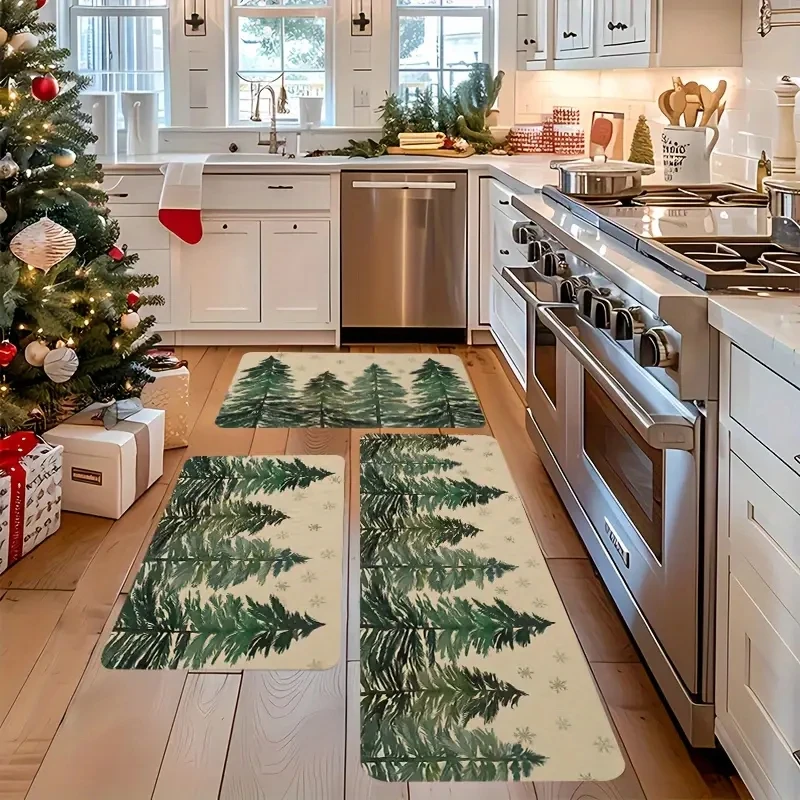 VIKAMA 1/2 pcs Christmas Atmosphere Door Mat Durable Absorbent Kitchen Laundry Room Carpet Bathroom Toilet Floor Mat Home Decor