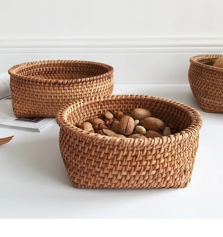 rattan storage basket fruit basket dried fruit snack candy storage box