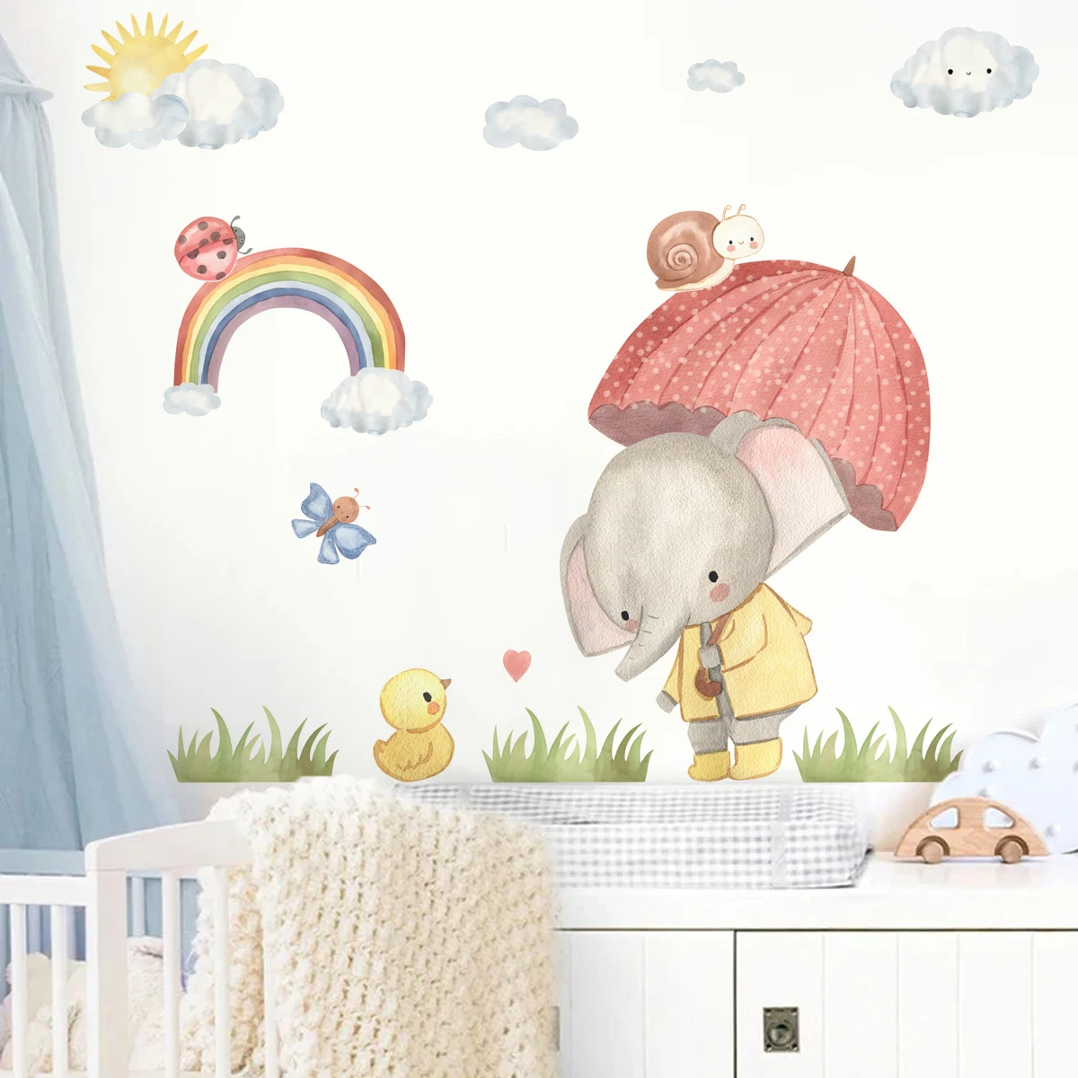 

Cartoon Cute Elephant Duck Rainbow Butterfly Wall Sticker Nursery Child Room Art Vinyl Decal Kids Room Bedroom Living Home Decor