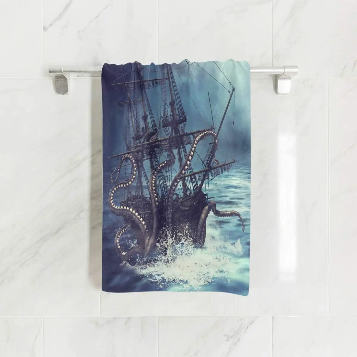 Octopus Kraken Pirate Ship Ocean Abstract Sea Monster Soft Quick Drying Towels For Bathroom Kitchen Yoga Gym Decorative