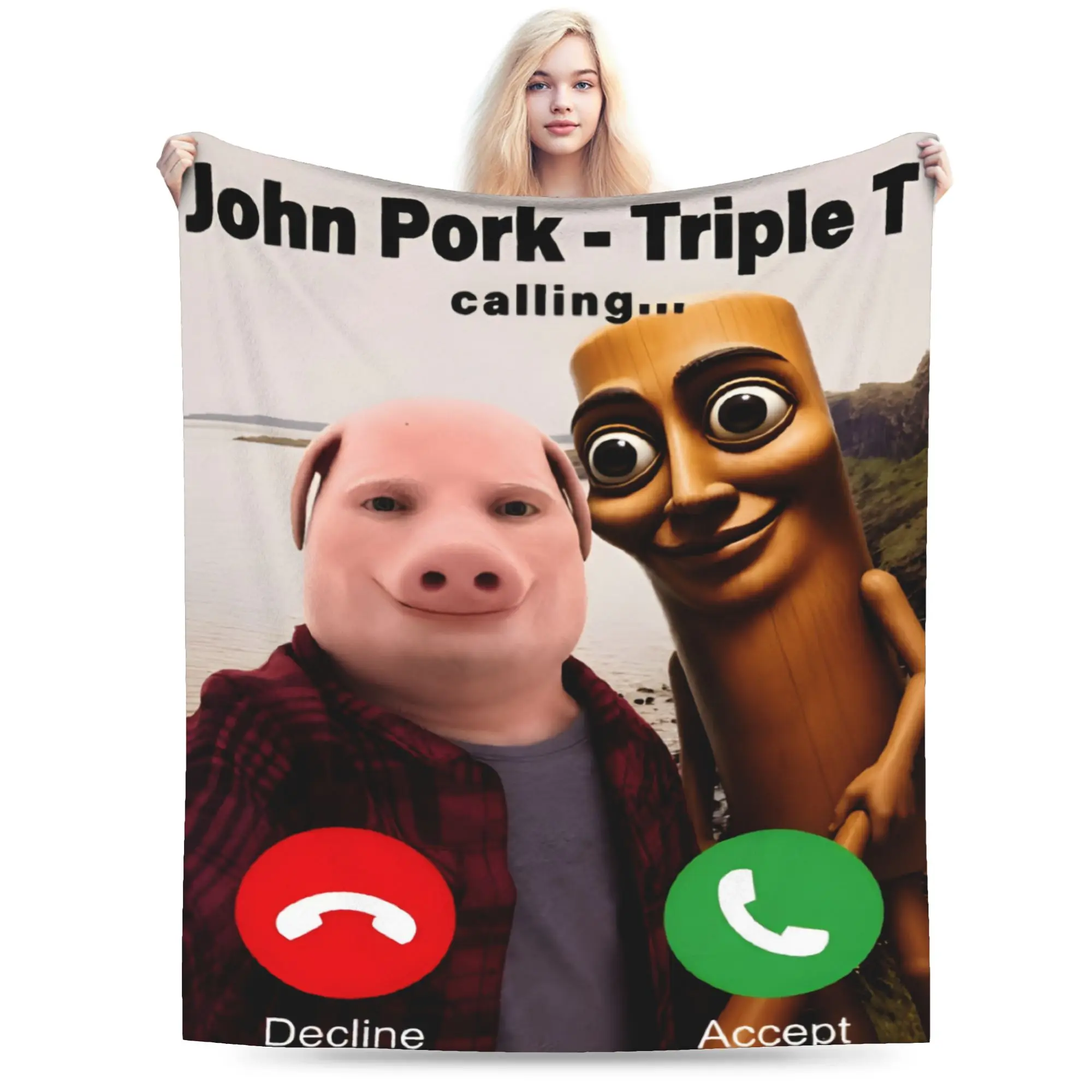 John Pork Tung Sahur Brainrot Meme Stuff Blankets Ultra-Soft Coral Fleece Plush  Throw Blanket Comfortable Quilt