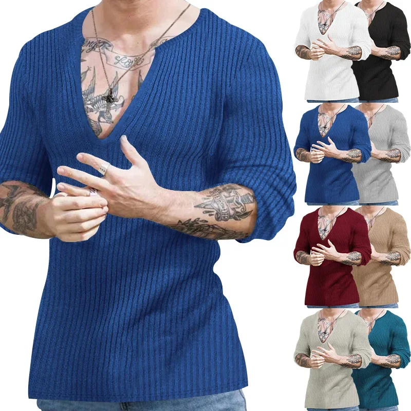 

Autumn Winter Men's V-neck Casual Fashion Sweaters Male Long Sleeve Solid Color All-match Knitting Pullovers Gentmen Jumpers Top