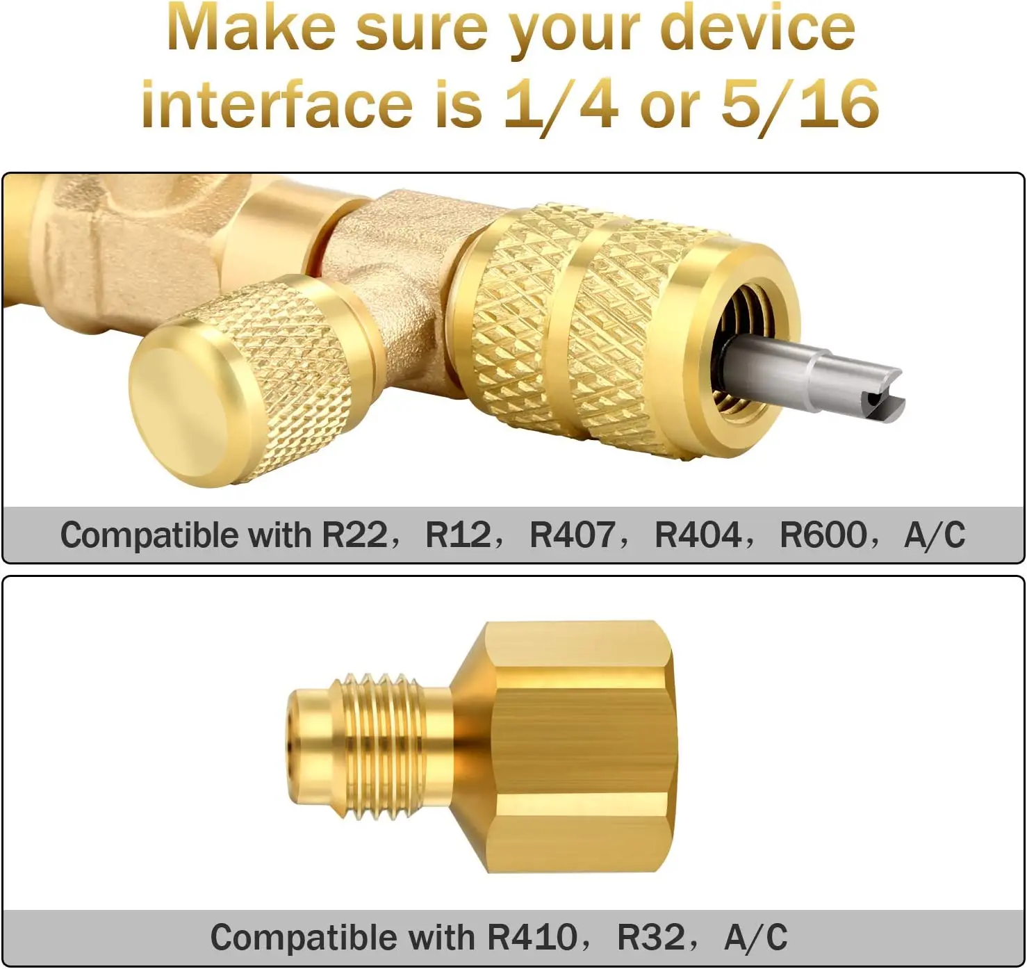 R410A R22 Ventilkern-Entferner und -Installationswerkzeug mit Doppelanschluss 1/4 & 5/16 Zoll für R404A R407C R134A R12 R32 HVAC-Systeme – Detail 13
