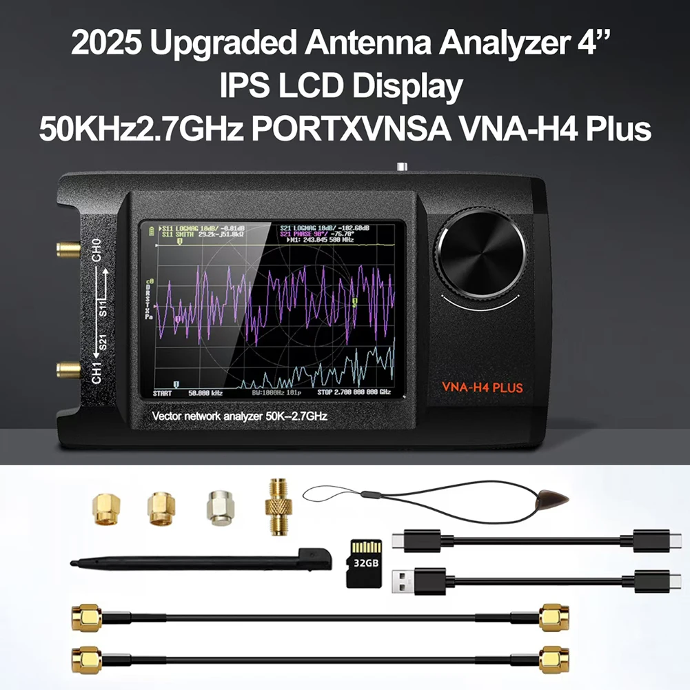 NanoVNA-H4 Vector Antenna-Analyzer 50KHz-2.7GHz 4In IPS LCD With SD-Card Slot/5000mAh Battery For RF Ham-Radio Test Tool