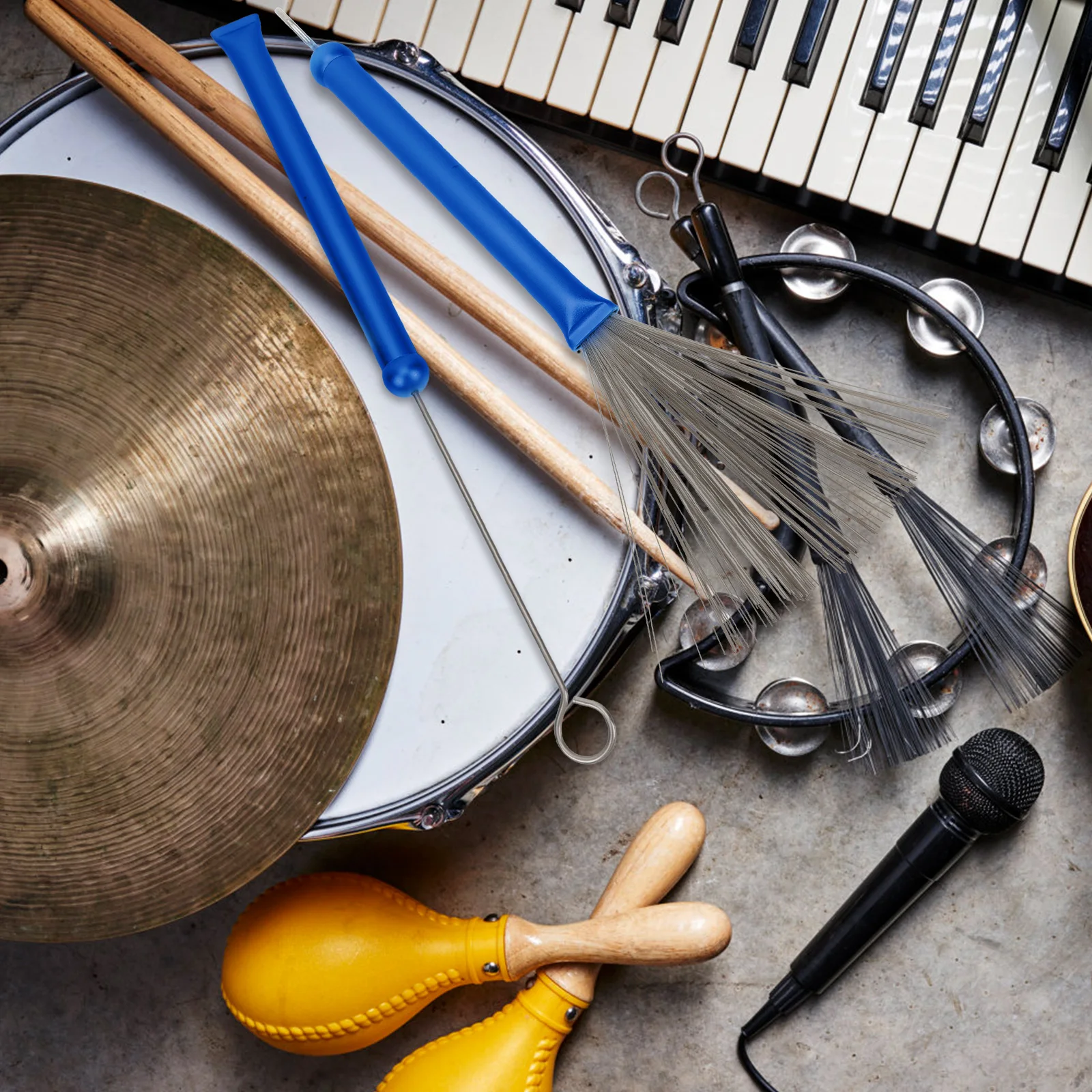 

2 Pcs Drum Brush Accessories Stainless Steel Aluminum Retractable Wire Brush for Drumming Jazz Percussion Stable Handle