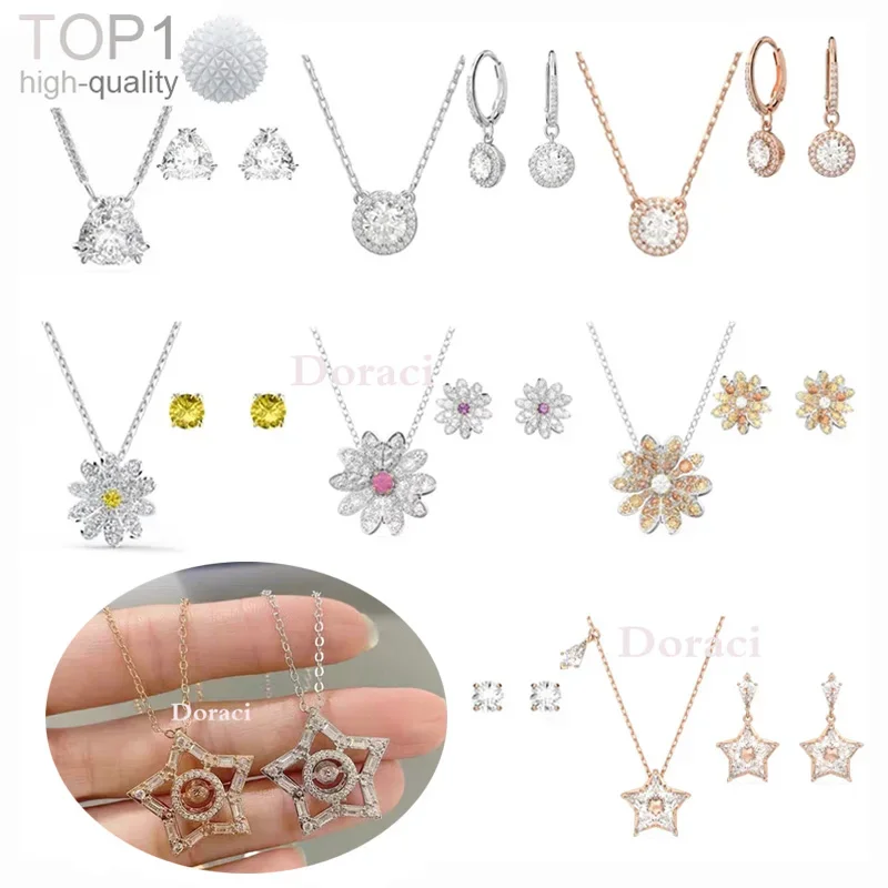 High Quality Original Logo Eternal Stella ConstellaSeries Women's Jewelry Set,Star Flower Necklace Earrings Crystal Clear-Doraci