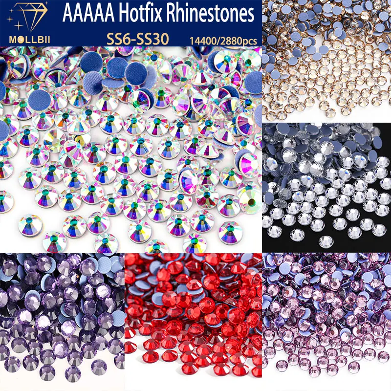 

Wholesale Premium Glass Hotfix Rhinestones High Quality Flatback Glitter Crystals Strass Stones for Garment Decorations SS6-SS30