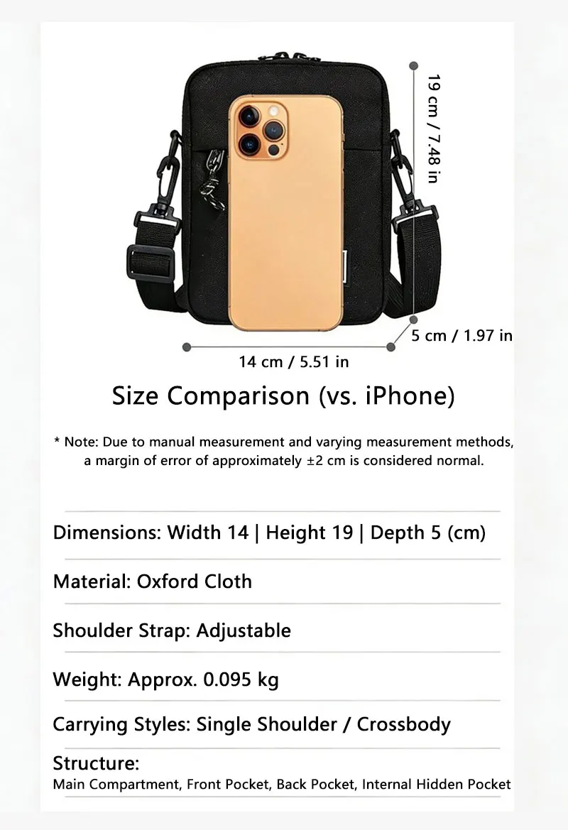 Stilvolle Casual Umhängetasche für Herren Minimalistische Nylon-Schultertasche mit Vordertasche Ideal für den Täglichen Arbeitsweg – Detail 2