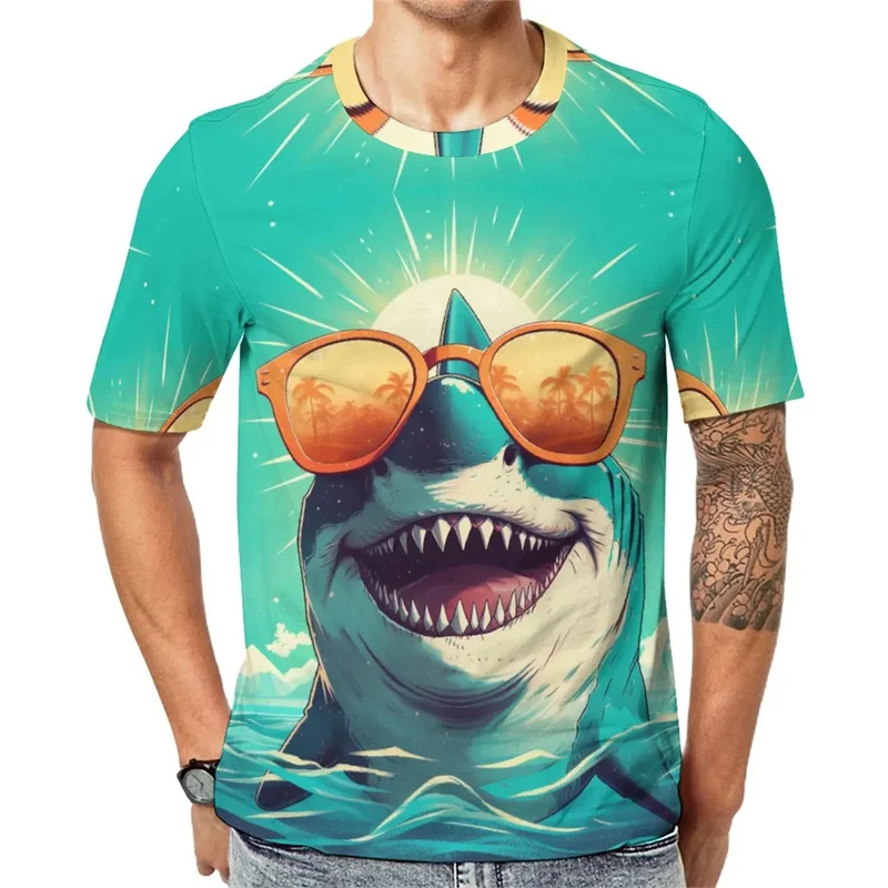 3D Print Fashion Shark T Shirt For Men Animal Pattern Tees Summer Streetwear Harajuku O-Neck Short Sleeve Tops Oversize T-Shirts