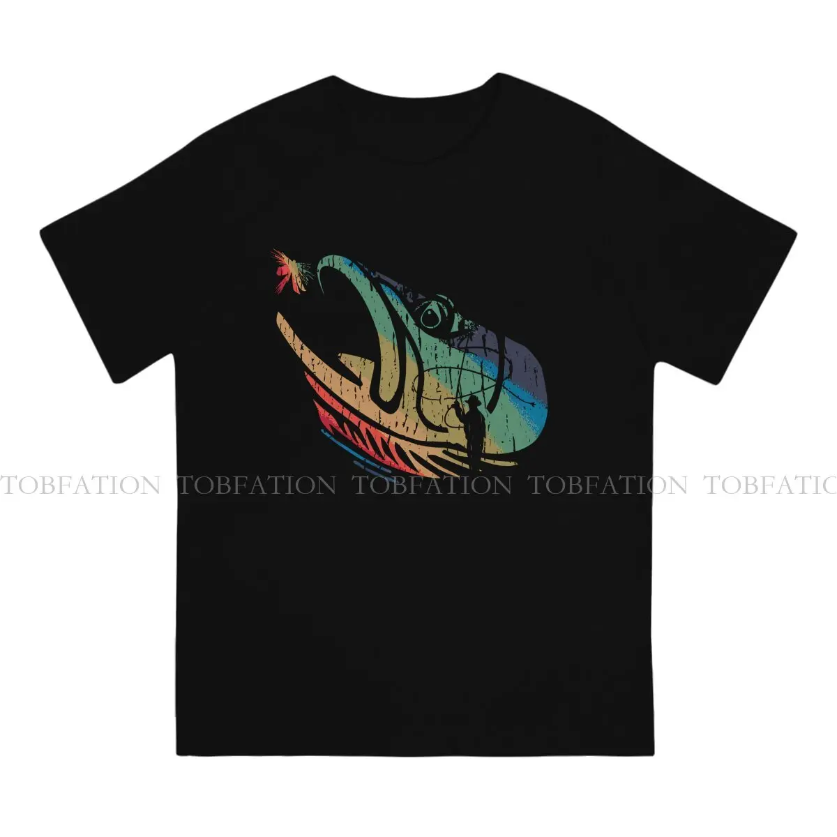 Mountain Trout Fly Fishing Colorful Graphic TShirt Fishing Creative Tops Leisure T Shirt Male Tee 100% Cotton Gift Clothes