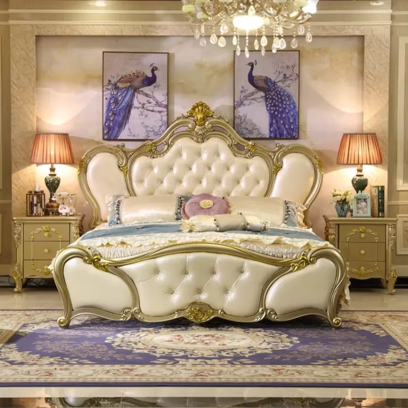 

Роскошные кровати King Size в европейском стиле, золотые спальные гарнитуры для отелей