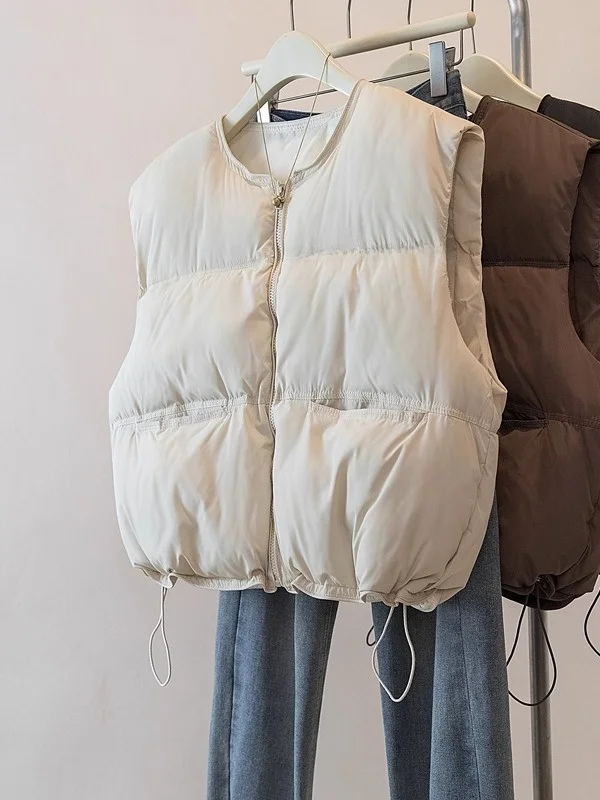 

Женская хлопковая жилетка с завышенной талией, зимняя верхняя одежда больших размеров для полных женщин, на молнии, круглый вырез