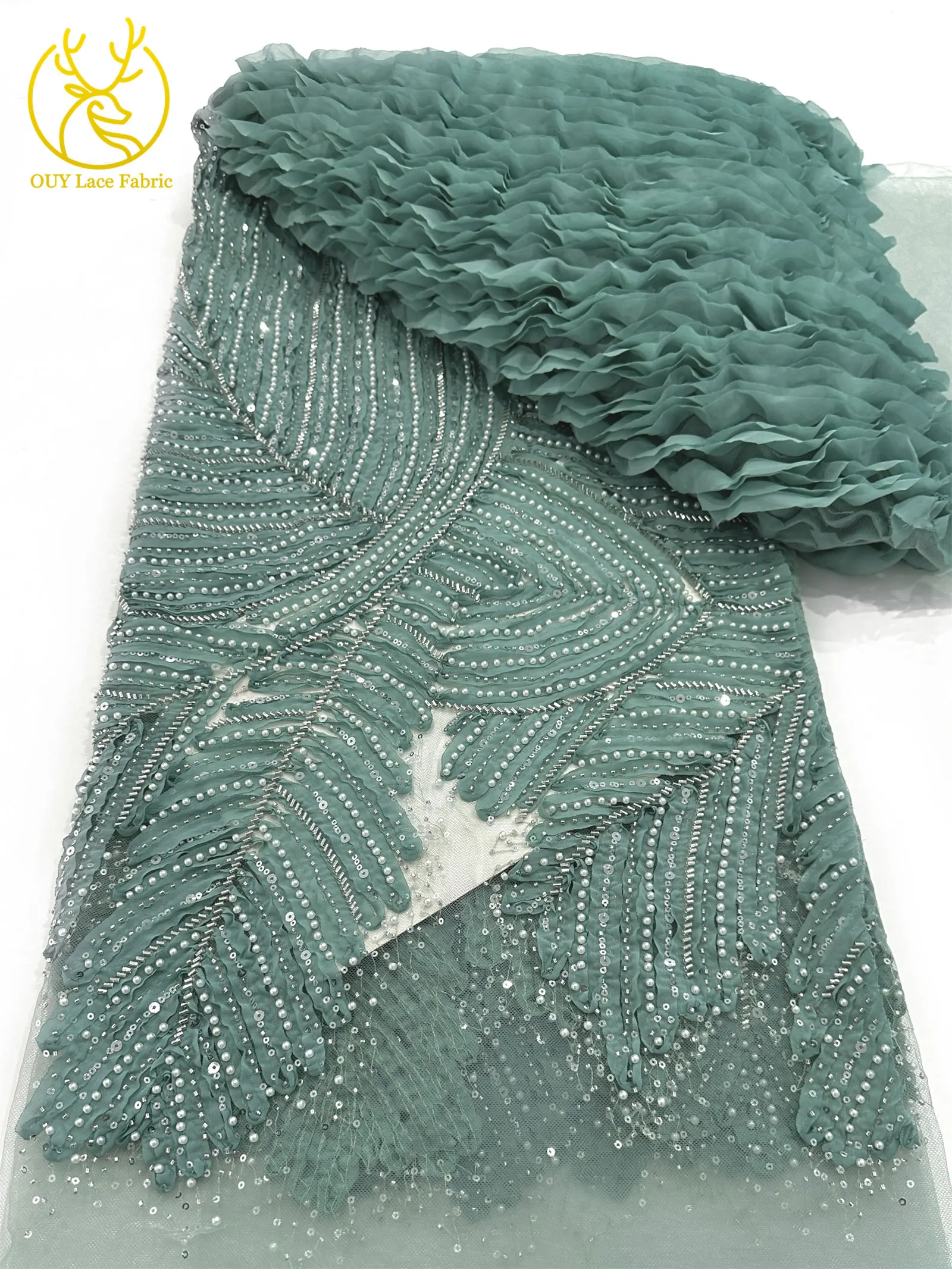 3D Mode Nigerianischer Mesh-Tüll-Spitzenstoff 2026 Französischer Handgefertigter Perlen-Pailletten-Spitzenstoff für Damen Party Hochzeitskleid Nähen – Detail 22