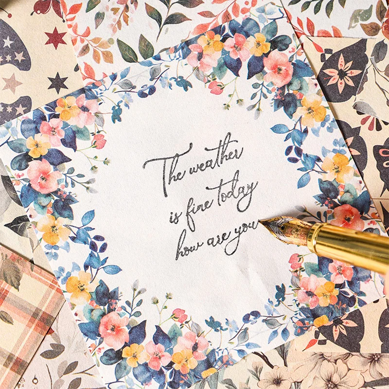 100 Sheets/Set Floral Retro Note Sticker Book Material Paper 8 * 8cm Hand Account Non Adhesive Base Decorative Material Paper