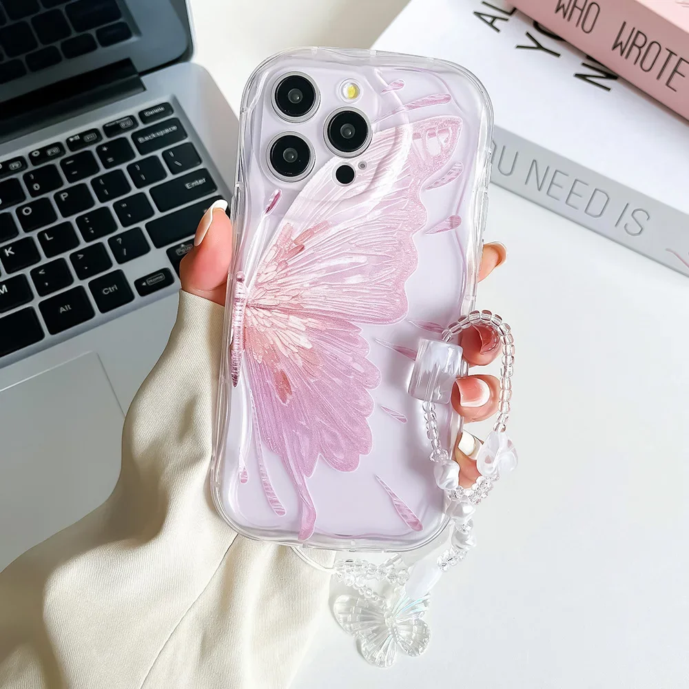 Butterfly Lanyard Phone Case For Samsung A54 34 14 25 35 55 24 15 23 13 31 73 53 33 22 50 12 32 52 72 51 71 21 Wrist Chain Cover