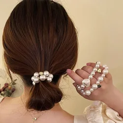 Cuerda para el pelo de amor blanco para mujer, bandas de goma con perlas de imitación, moda para el cabello, coleta para mujer y niña, pulsera, accesorios para el cabello