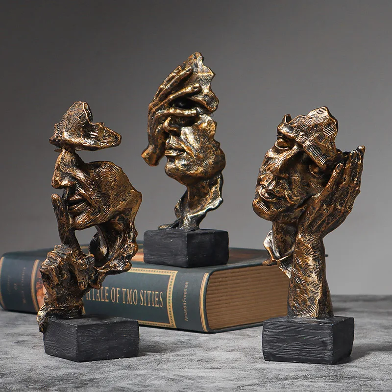 Vintage Silence is Golden Thinker Sculpture Store Counter Decoration Living Room Bedroom Entryway